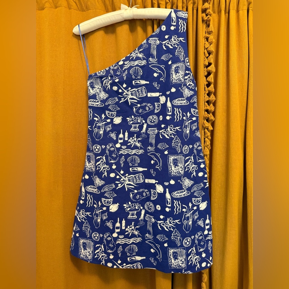 Lisa Says Gah X Madewell blue print one shoulder dress